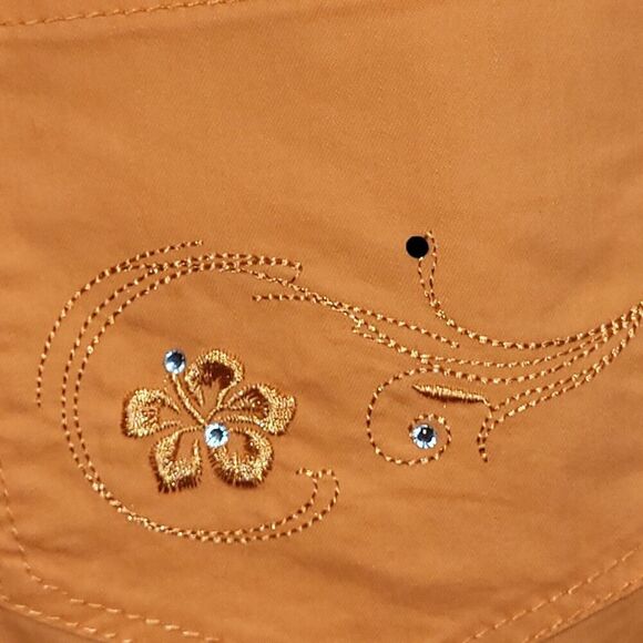 Upcycled Basic Additions Size 12 Orange Shorts Floral Embroidered Rhinestone - Picture 12 of 16